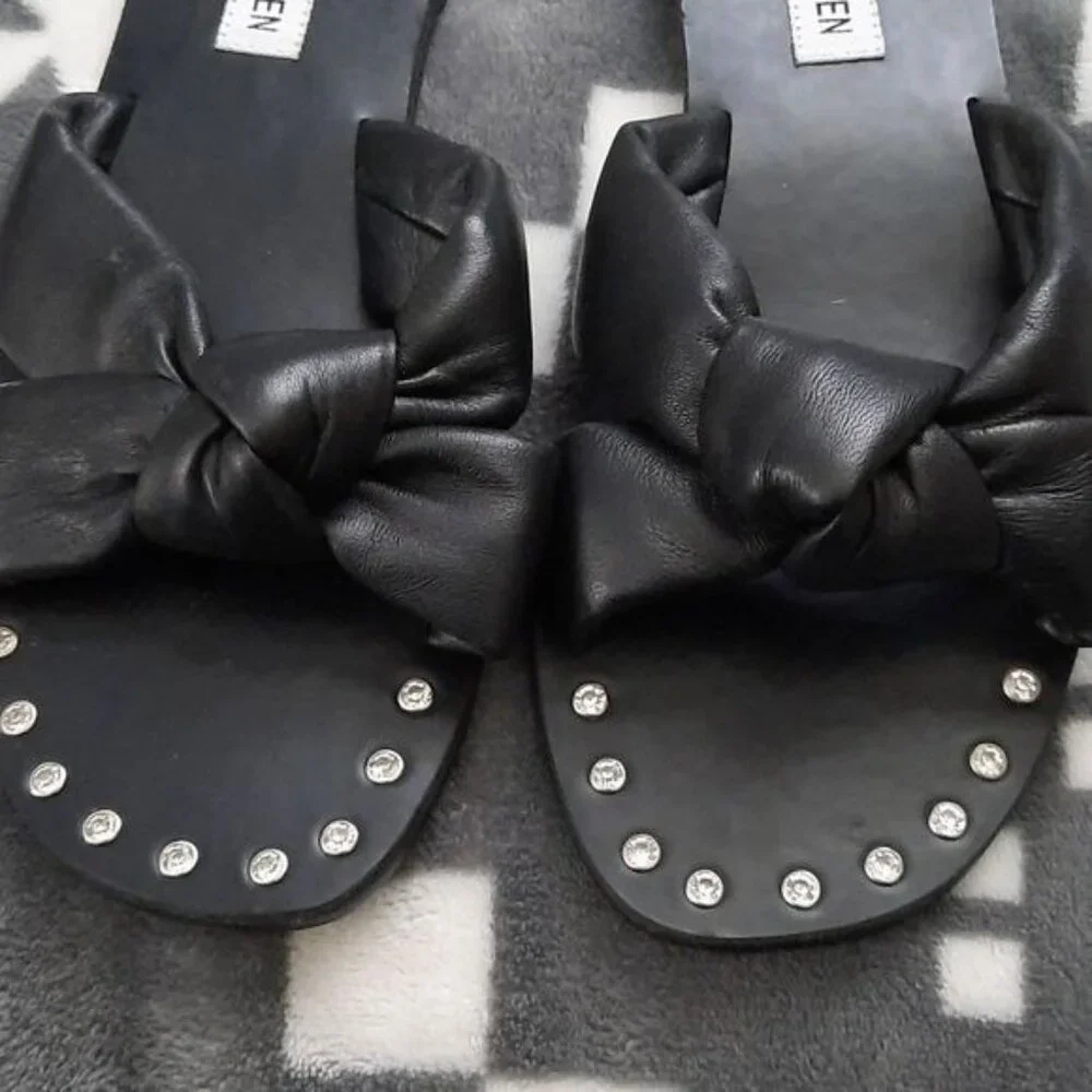 Steve Madden Black Knotted Slide Sandals with Stud Accents
